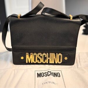 Moschino black leather gold logo crossbody or shoulder bag